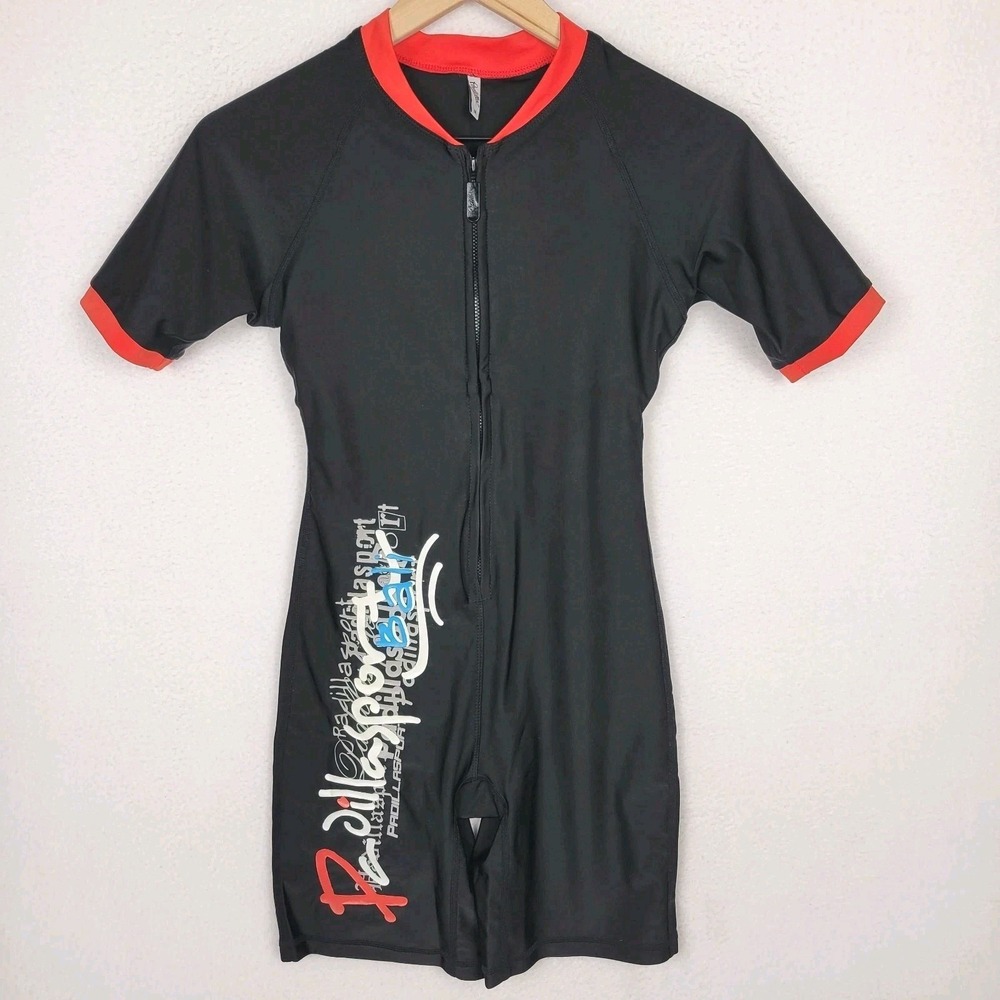 Padilla Cycling Skinsuit Womens M Black Red Zip Front Performance Y2K Sport